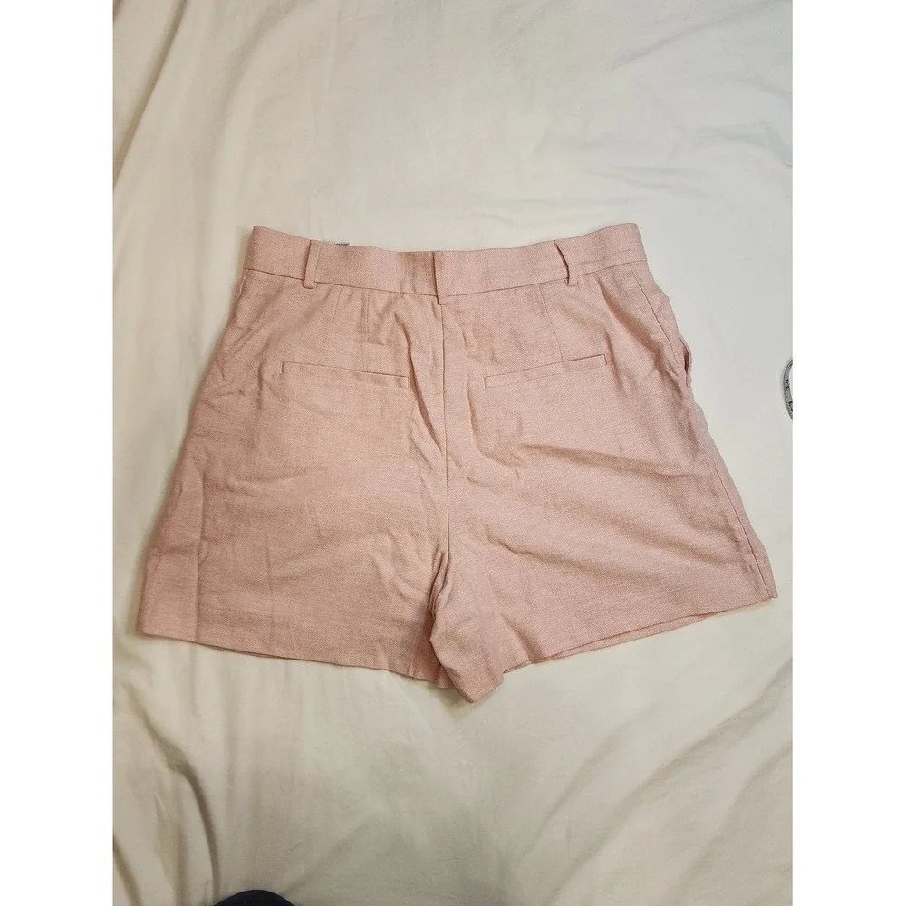 Banana‎ Republic Pink Linen Pleated High-Rise Bermuda Shorts Bottom Women 14